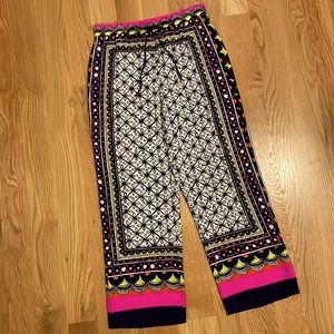 Trina Turk 100% Silk Palazzo Drawstring Pants EUC Size XS